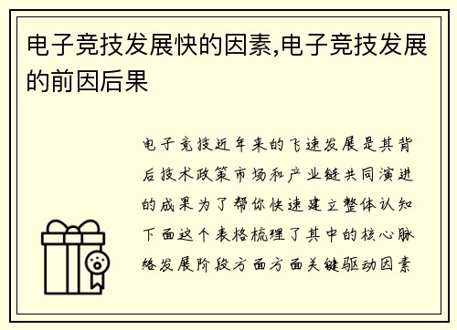 电子竞技发展快的因素,电子竞技发展的前因后果